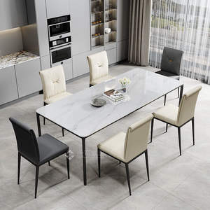 Mesa de comedor moderna con acabado de mármol de acero inoxidable, diseño mejorado de muebles para el hogar para comedor - Product Image 6