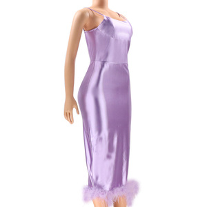 Thanh Lịch Màu Tím Dresses Cho Phụ Nữ Chia Đùi Ba Chiều Trượt Dài Maxi Tím Quyến Rũ Mùa Hè Đồng Bằng draped Cami Spaghetti Dây Đeo - Product Image 6