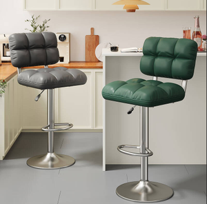 360 °   كرسي بار قابل للدوران والتعديل - مصنوع من الجلد الصناعي المزخرف، قابل لضبط الارتفاع، مناسب للمنازل والمطابخ - Product Image 1