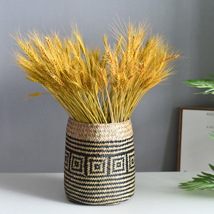 Handmade Woven <b>Baskets</b> Round Storage <b>Basket</b> Yellow Straw Large <b>Small</b> Size Decorative Home Use - Product Image 2