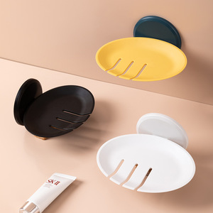 Soap Dish Wall Mount Oval Plastic Self Drain Minimalist Design For Bathroom Sink Soap Holder Yellow Black White - Product Image 2