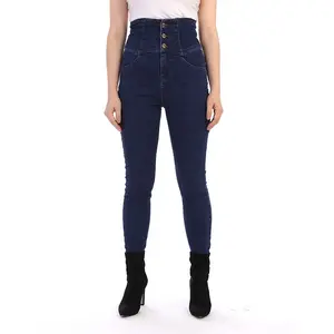 Mode Goede Service 3 Knoppen Voorzijde Hot Super Hoge Taille Sexy Skinny Gespannen Dames Jeans Duurzame Oem Odm Goedkope Prijs