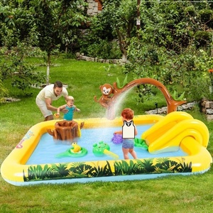 Inflatable Play Center Swimming Pool Animal Sprinkler <b>Toy</b> with Base Pool Slide <b>Monkey</b> Tree Stump for Kids Garden Backyard - Product Image 6
