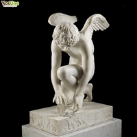 YOUFINE - Escultura Clásica de Mármol de Tamaño Natural de Cupido Presentando una Rosa a una Mariposa