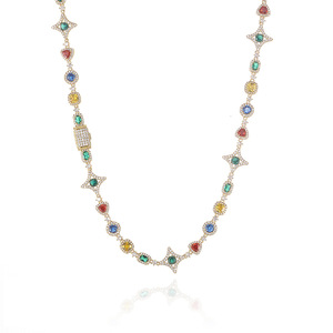 Collar de Cadena con Piedras Preciosas Coloridas para Mujer, Chapado en Oro de 18K, con Circonitas de Colores, Motivo Geométrico, Estilo Hip Hop - Product Image 2