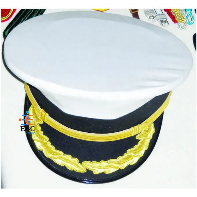 Maritime Deck Officer Captain Uniform Embroidered Peak Cap with Bullion Embroidered Oak Leaf Visor and Hat Insignia Patch