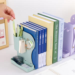 Support de livre télescopique en métal avec boîte à stylos, organisateur de bureau pour étudiants, porte-documents et fournitures scolaires - Product Image 4