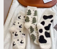 Atmungsaktive Crew-Socken aus Nerzvelours für Damen, Warme Dicke Cartoon-Winter-Plüsch-Haussocken