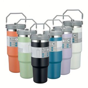 Double Wall 600ml/900ml Stainless Steel Vacuum Insulated Travel Tumbler Eco-Friendly Car Mug Handle Lid <b>Straw</b> Hot Water Tea - Product Image 1