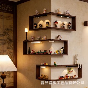 Wall Mounted <b>Corner</b> Display Rack 20x40x8cm With <b>Led</b> <b>Light</b> For Figurine And Toy Storage Shelf - Product Image 1