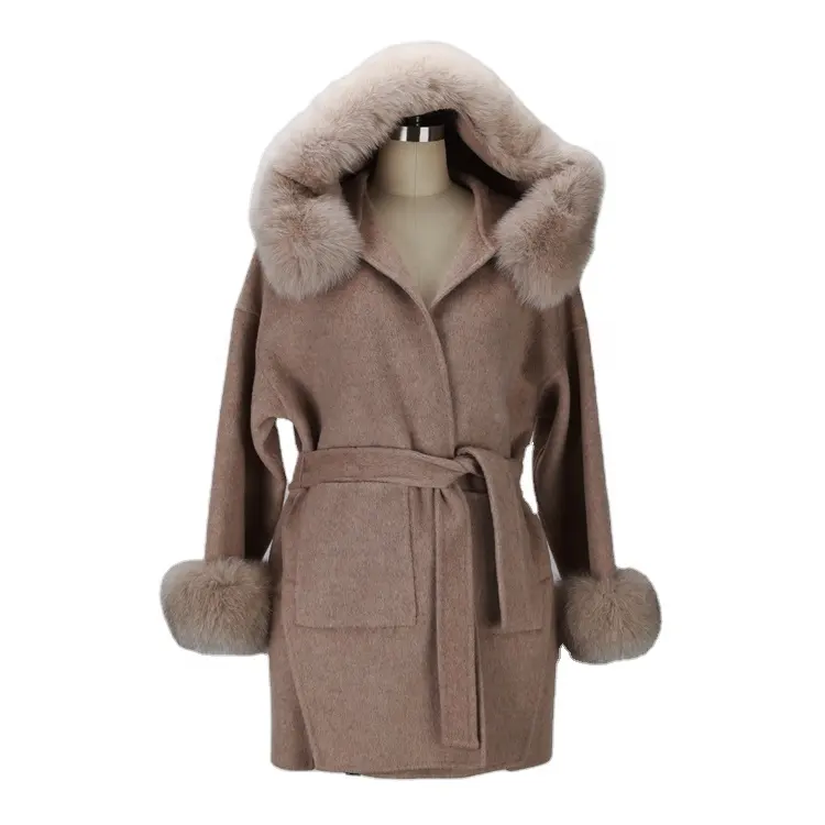 Cashmere Hooded Coat Winter Women Wool Hoodie Coat for Women Woven Long Women Hooded Wool Coat