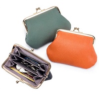 Tas Clutch Fashion Unisex Kulit Asli Penutup Logam Model Pendek Dompet Kecil Kapasitas Besar Dompet Koin Eropa