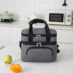 Sac à lunch isotherme double couche gris avec poches zippées pour les voyages et les pique-niques - Product Image 1