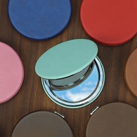 Miroir de poche en cuir PU de haute qualité de forme ronde, miroir compact en similicuir coloré portable, gravable au laser