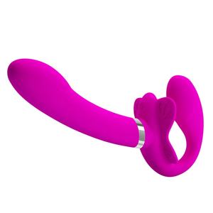 Vibrations dildo für Frauen Wiederauf ladbarer tragbarer Schmetterlings vibrator mit doppeltem Verwendung zweck für Lesben Strap On Pussy Massager G-Punkt Vibrator - Product Image 1