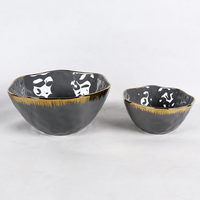 Ensemble de bols en céramique à bordure dorée rose, forme irrégulière de luxe, bols en porcelaine pour salade, riz, soupe, pour la maison, la cuisine, la table de restaurant