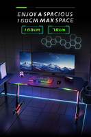 Bureau de jeu AOR moderne en métal en forme de Z avec éclairage LED RGB, design ergonomique, surface en bois de qualité P2