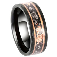 Bagues de fiançailles classiques en feuilles d'or Cheng Jewelers, 8 mm, en carbure de tungstène plaqué noir, serties de griffes, opale verte écrasée pour hommes