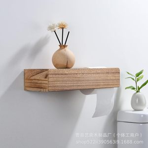 Wooden Wall Mounted <b>Tissue</b> Holder Rectangular Storage Box With Floating Shelf For Bathroom Toilet <b>Paper</b> Storage - Product Image 5