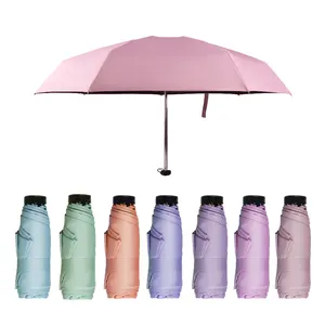 カスタムブラックポケットミニコンパクトサンブロックトラベルマニュアルオープンクローズ5つ折り雨傘