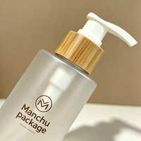 Botol Pompa Lotion Plastik PET Tebal Berlapis Embun dengan Cincin Bambu & Pompa PP untuk Kemasan Kosmetik Perawatan Kulit, Sampo, Sabun Mandi