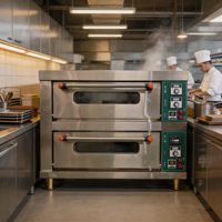 Four électrique professionnel en acier inoxydable à deux niveaux et deux plateaux avec contrôle numérique pour la cuisson de pizzas et de pains