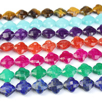 Perles de pierres précieuses trèfle à quatre feuilles à facettes de 12mm, brins de pierre taillés pour la fabrication de bijoux à bricoler soi-même, 10 perles par brin