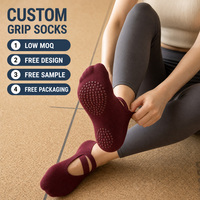 Nouvelles chaussettes de yoga à cheville en coton peigné tricotées, personnalisées, antidérapantes, pour le yoga, le Pilates et le Lagree