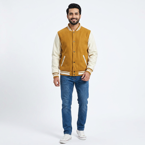 Chaqueta Varsity Juvenil para Hombre, Otoño-Invierno, Cuello Alto Holgado, Cierre de Botón, Transpirable, Estilo Casual Universitario, 100% Algodón - Product Image 1