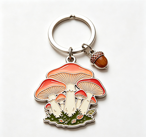 Porte-clés en métal émaillé en forme de champignon, pendentif en alliage de zinc en forme de gland, ornement cadeau pour promotion - Product Image 1