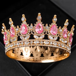 Corona <span class=keywords><strong>de</strong></span> Cristal Redonda Completa Chapada en Oro con Diamantes <span class=keywords><strong>de</strong></span> Imitación AB en Forma <span class=keywords><strong>de</strong></span> Lágrima para Mujer, Tiara para Boda, Aniversario, Concurso, Baile <span class=keywords><strong>de</strong></span> Graduación - Product Image 1