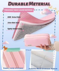 Trousse à crayons en maille mignonne avec 3 grands compartiments, fentes élastiques pour stylos, poches en maille, fermeture à glissière pour filles, garçons, femmes et adolescents - Product Image 3