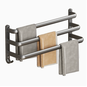 Portasciugamani a doppia barra per bagno, Asta appendiasciugamani da bagno, Telaio appendiasciugamani impermeabile e antiurto, Scaffale portaoggetti - Product Image 1