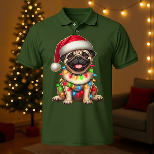 Camiseta con diseño de perro pug, luces navideñas y gorro de Papá Noel, regalo para amantes de los perros - Product Image 3