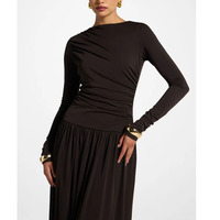 Robe longue décontractée pour femme, col bateau, froncée, manches longues, style Abaya, détails plissés, robe musulmane d'été haut de gamme, kaftan, robe Dubaï