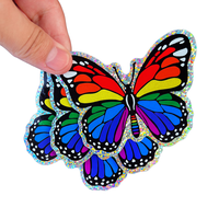 Pegatinas troqueladas láser holográficas de PVC de vinilo brillante personalizadas, adhesivo impermeable para exteriores, logotipo de empresa, etiquetas de señalización, diseño bonito