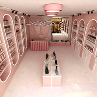Mostrador de Recepción Moderno para Salón de Belleza en Color Rosa con Nichos Arqueados, Diseño Interior Personalizado para Salón, Solución Completa para Tiendas