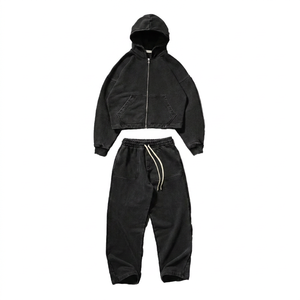 Conjunto de Sudadera con Capucha y Pantalones Anchos Personalizados para Fabricantes de Ropa Deportiva, Diseño Exclusivo, Estampado, Cremallera, Tejido Grueso, Tallas Grandes Unisex, Estilo Hip Hop - Product Image 3