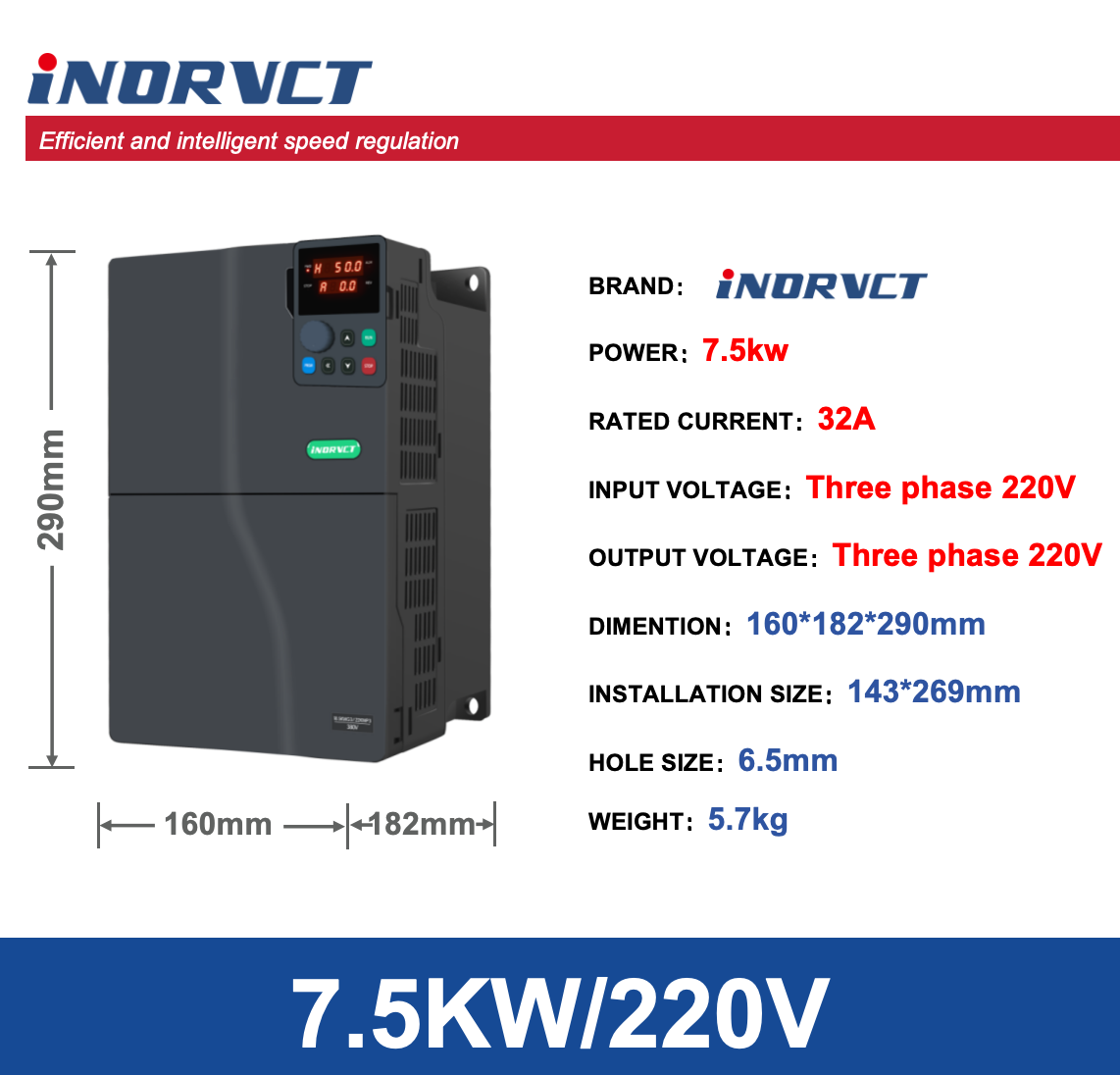 5.5kw/7.5hp 220V 3Phase