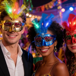 Masque pour les yeux en plumes lumineuses LED pour Halloween, bal masqué, carnaval, fête costumée, décoration réutilisable - Product Image 6