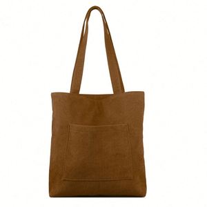 Hot Shopping Work Camping Brown With Inside Bag Single Shoulder Women's <b>Large</b> Capacity Corduroy Tote Bag With Zipper - Product Image 1