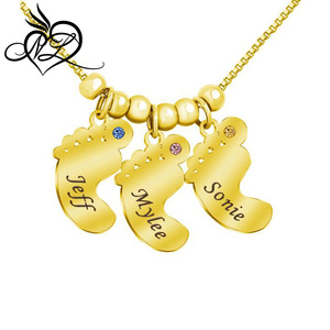 I Piedi Del Bambino personalizzato Inciso I Bambini <span class=keywords><strong>Nome</strong></span> Con Birthstone Pendente Della Collana Per La festa della Mamma Regalo - Product Image 2