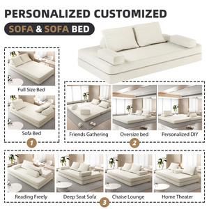 Multifunctional Reclining <b>Convertible</b> Sofa <b>Bed</b> 2 Removable Backrests Eco-Friendly Upholstered Deep Seat for Living Hotel Bedroom - Product Image 6