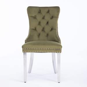Chaise de salle à manger rembourrée en velours moderne de la collection Nikki, pieds chromés capitonnés, meubles pour la maison - Product Image 4