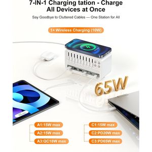 Máquina de Ruido Blanco con Cargador Inalámbrico PD65W USB C y 10W, 8 Sonidos de la Naturaleza, 6 Puertos para Dormir y Relajarse - Product Image 5
