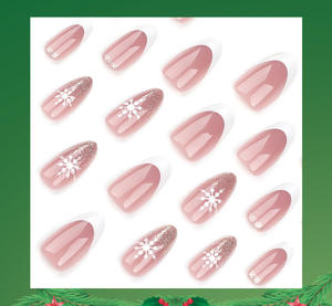 24 <span class=keywords><strong>Uñas</strong></span> Postizas de ABS con Diseño de Copos de Nieve Blancos Brillantes de Navidad, <span class=keywords><strong>Uñas</strong></span> de Ataúd Brillantes para Presionar y Colocar en los Dedos - Product Image 6