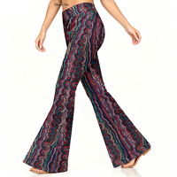 Damen High-Waist Flare Yoga-Hose mit psychedelischem Soundwave-Print, geometrische Schlaghose, Neon-Elektrowellen-Leggings