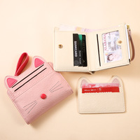 Dompet Pendek PU Motif Kucing Lucu, Banyak Slot Kartu, Kantong Uang Ber-resleting, Dompet Sederhana Modis