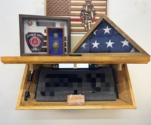 Handmade tường kệ gỗ với Hidden lưu trữ ngăn che giấu súng an toàn kệ với nội thất chuyển động ánh sáng - Product Image 1