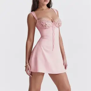 Großhandel Mode elegantes lose bedrucktes Damenfreizeitkleid Damen blumendruck rosa Satin Damenkleider